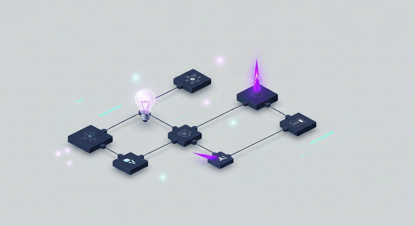 chain links connecting lightbulbs thinking process